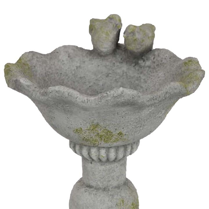 Ivina Bird Bath Feeder, Gray and Green, Cute Decorative, 16 Inch - Benzara