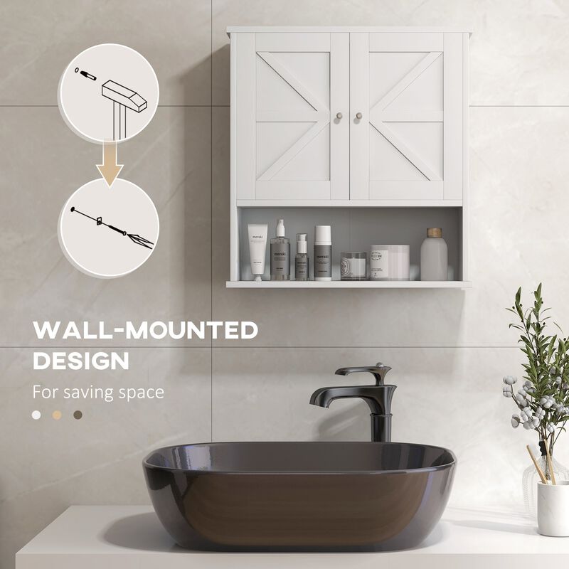 White Bathroom Cabinet: Wall-Mounted with Barn Doors, Adjustable Shelf