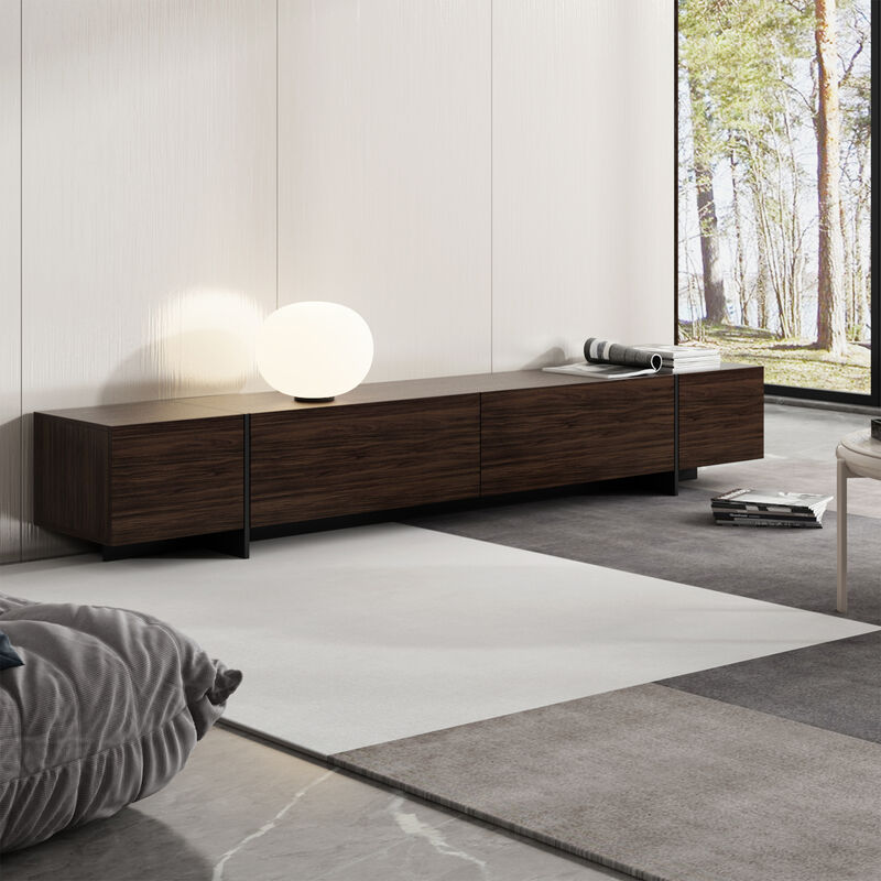 FUFU&GAGA Modern TV Stand with Drop-Down Doors, Ample Storage, and Wall-Mounted Design for Living Room (95.7" W x 15.7" H x 15" D) Dark Brown