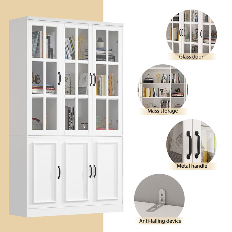 White Wood 47.2 in. W Buffet and Hutch Kitchen Cabinet with Glass Doors ( 47.2 in. W x 15.7 in. D x 78.7 in. H)