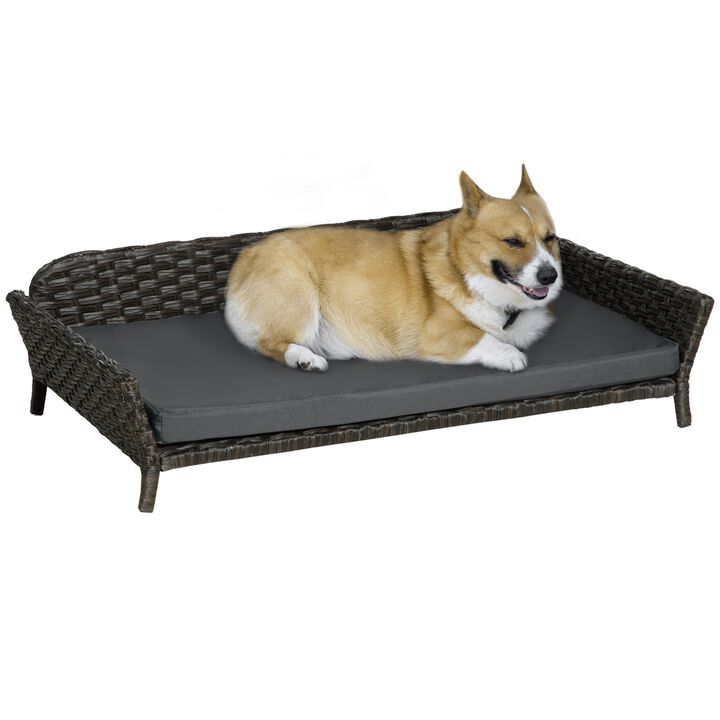 Charcoal Pet Lounger: Woven Rattan Dog Bed with Plush Cushion Charcoal Pet Lounger: Woven Rattan Dog Bed with Plush Cushion