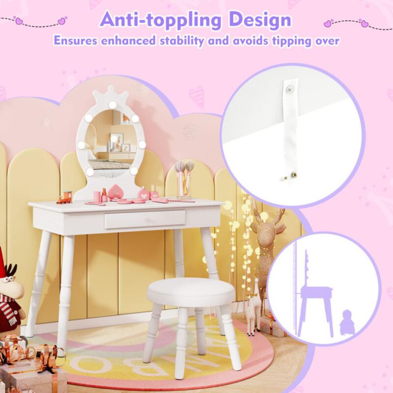 Hivvago Kids Vanity Set with Lighted Mirror with Adjustable Brightness and Large Drawer