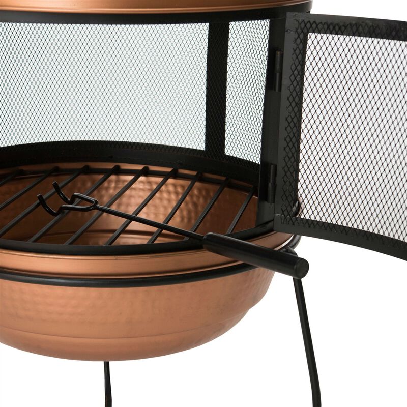 Hivvago Hammered Copper and Iron Chiminea Fire Pit with Stand