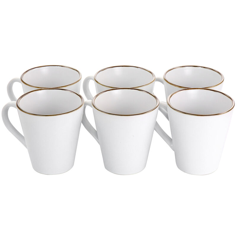Elama Arthur 6 Piece Stoneware Mug Set in Matte White with Gold Rim
