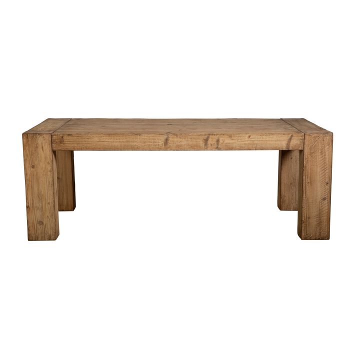 Mao Dining Table, 84 Inch Rectangular Top, Brown Reclaimed Pine Wood - Benzara