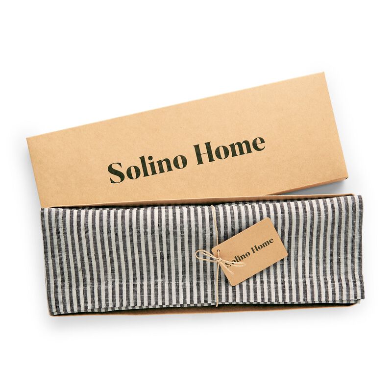 Solino Home 100% Pure Linen Placemats 14 x 19 Inch Set of 4 | Narrow Stripe
