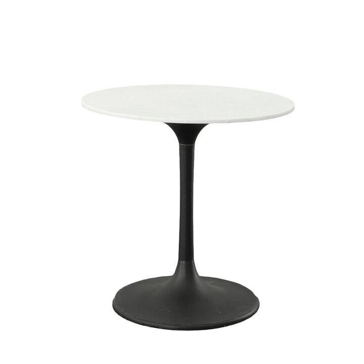 Carolina Living Enzo 30 Round Marble Top Dining Table - White Top - Black Base