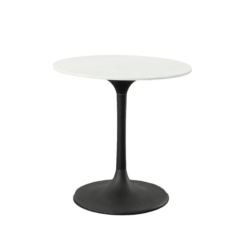 Carolina Living Enzo 30 Round Marble Top Dining Table - White Top - Black Base