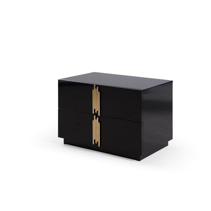 Benjara 28 Inch Nightstand, Modern Vertical Handles, 2 Drawers, Finish, Black and Gold