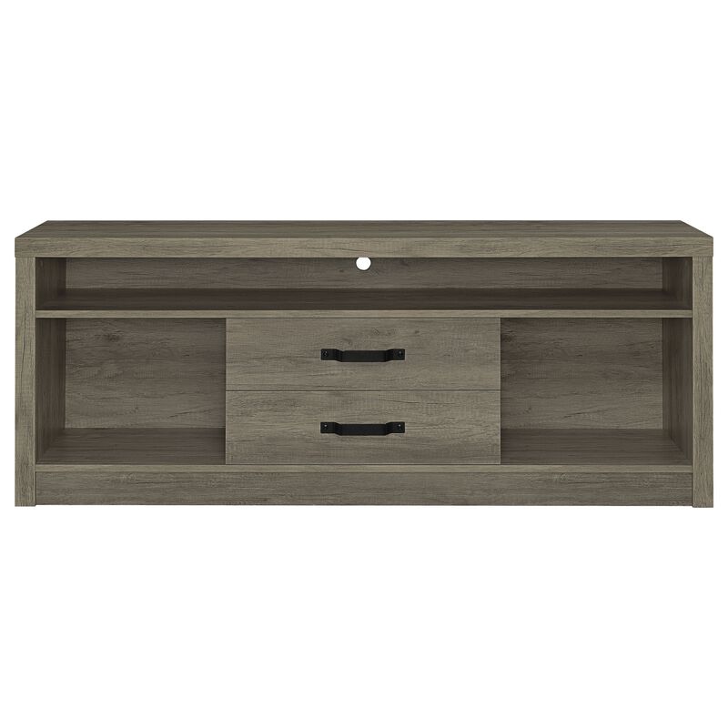 TV Entertainment Console with 2 Media Tower, 8 Compartments, Driftwood Gray - Benzara