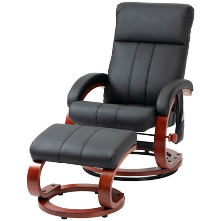 Hivvago Adjustable Black Faux Leather Electric Remote Massage Recliner Chair w/ Ottoman