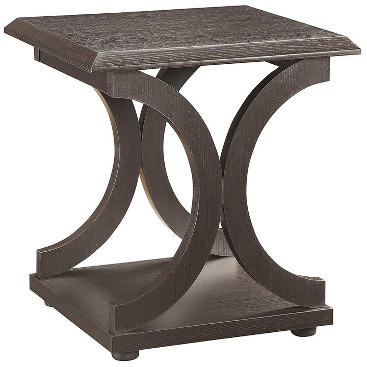 Contemporary Style C Shaped End Table With Open Shelf & Tabletop, Espresso Brown-Benzara