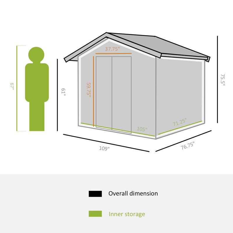 Dark Gray Garden Vault: 9'x6' Metal Storage Shed with Sliding Doors