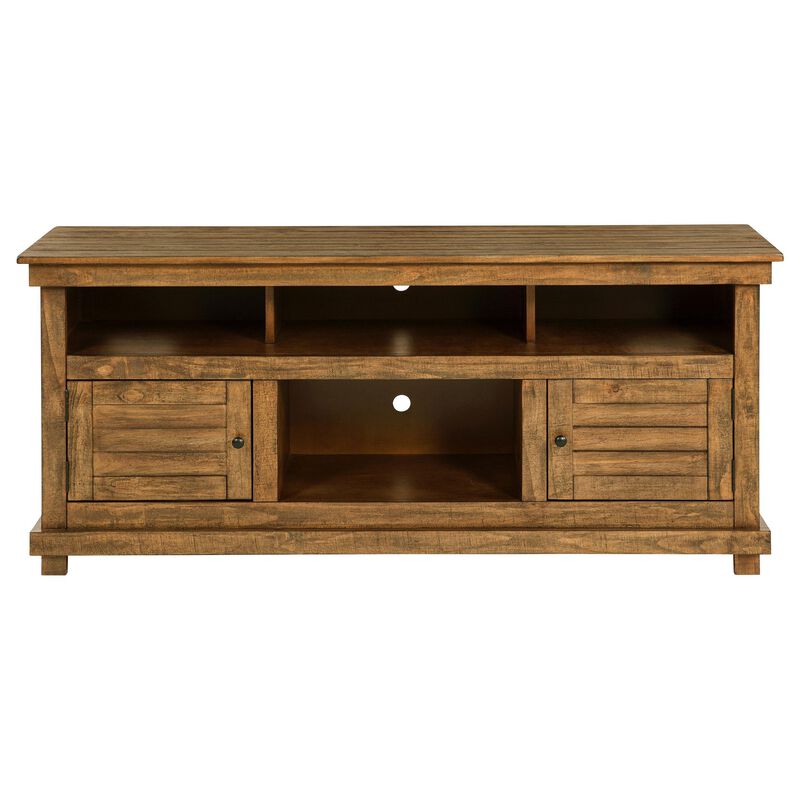 Ayne TV Stand Media Cabinet, 2 Doors and 4 Shelves, Brown Wood 60 Inch - Benzara