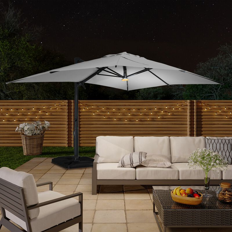 10x13 ft. 360° Rotation Outdoor Patio Cantilever Umbrella with Base in Gray