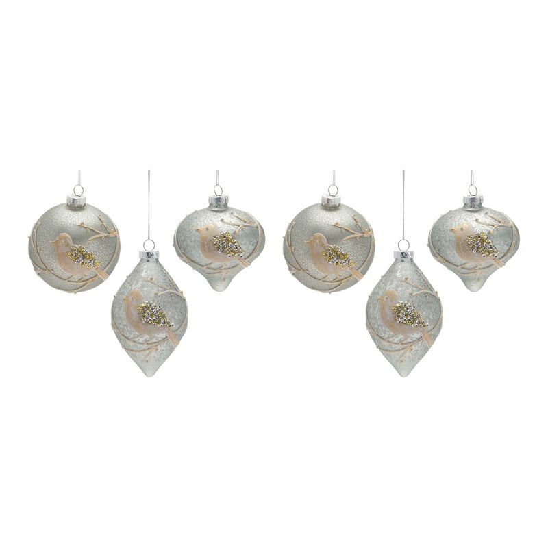 Set of 6 Beaded Glass Bird Ornaments – Sparkling Beaded Glass Ornaments for Christmas Tree and Holiday Decor