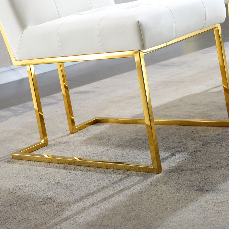 Modern Velvet Dining Chair Set Of 2, Tufted Design And Finish Stainless Base
