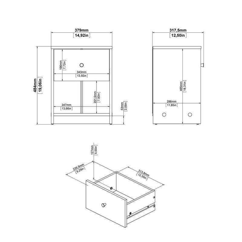 Tvilum Portland 1 Drawer Nightstand, White