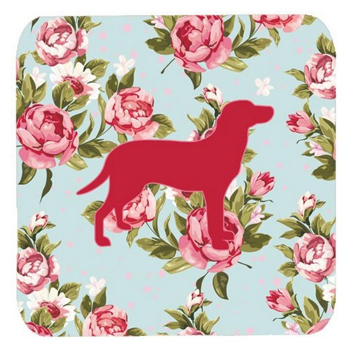 Caroline's Treasures BB1116-RS-BU-FC Labrador Shabby Chic Blue Roses Foam Coasters (Set of 4), 3.5 H x 3.5 W, Multicolor