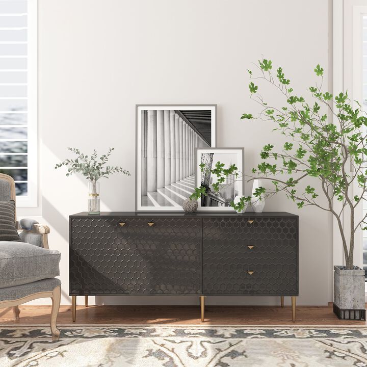 White Modern Accent TV Stand with 2-Door Storage Cabinet and 3 Drawers