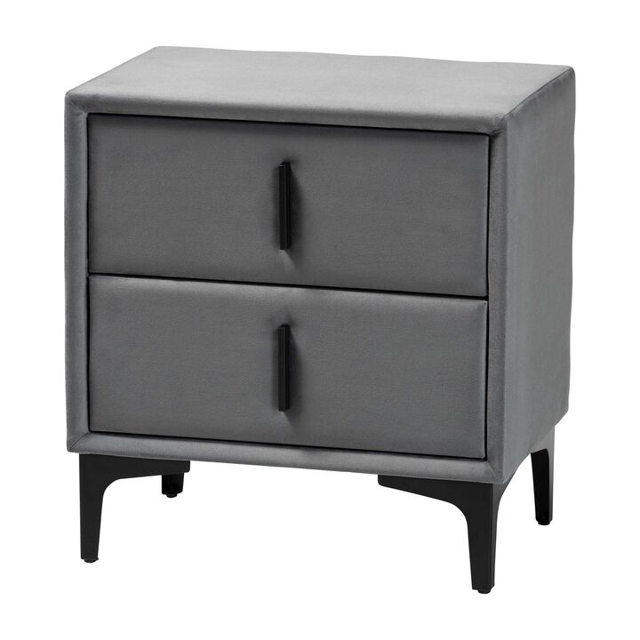 Baxton Studio Etienne Modern Slate Grey Velvet 2 Drawer Nightstand