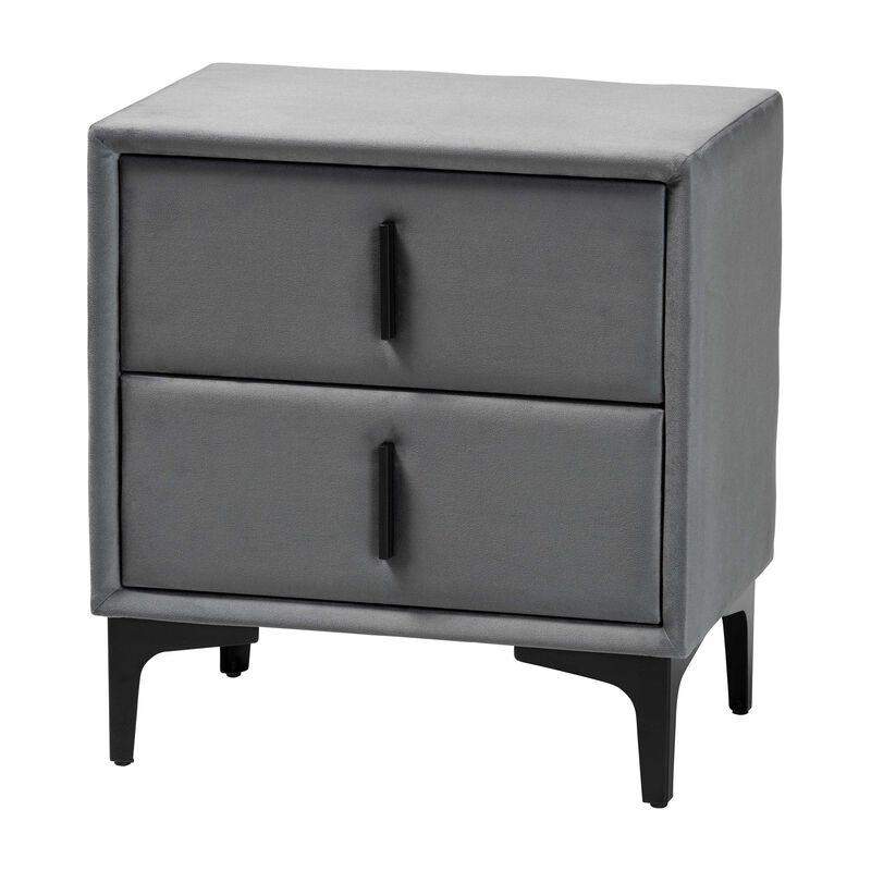 Baxton Studio Etienne Modern Slate Grey Velvet 2 Drawer Nightstand