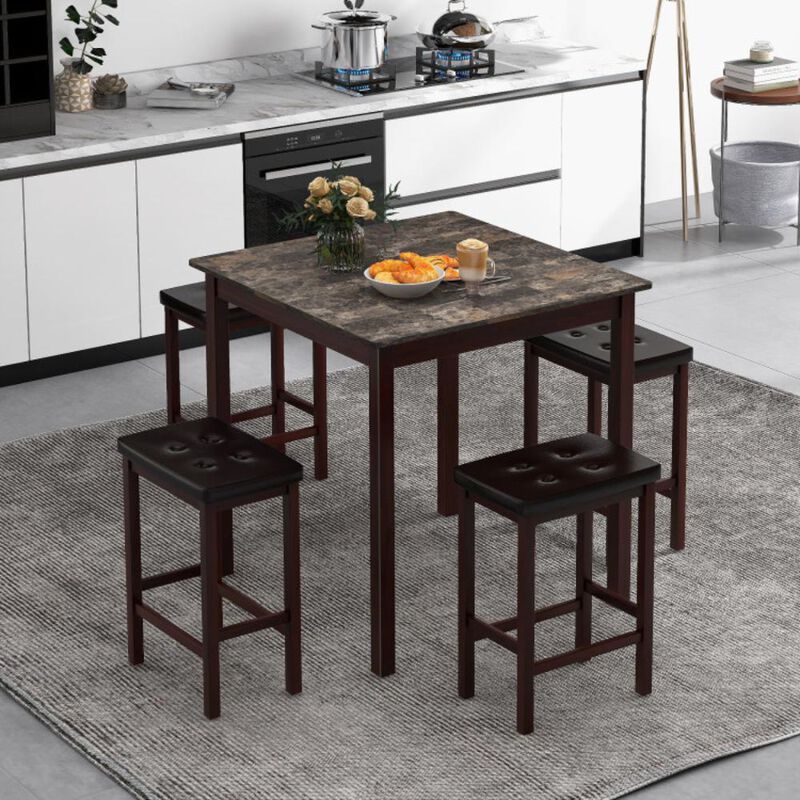 Hivvago 5-Piece Bar Table Set Counter-Height Dining Table and 4 Bar Stools
