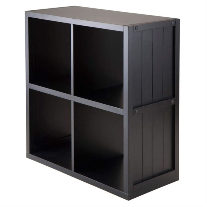 Timothy Collection 2x2 Wooden Shelving Unit - Black, 25.6"W x 11.8"D x 27"H, Storage for Pictures, Books, and More