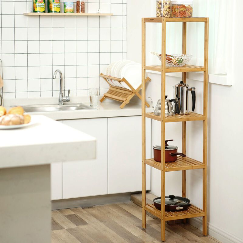 5-Tier Bamboo Bathroom Shelf, Standing Kitchen Rack