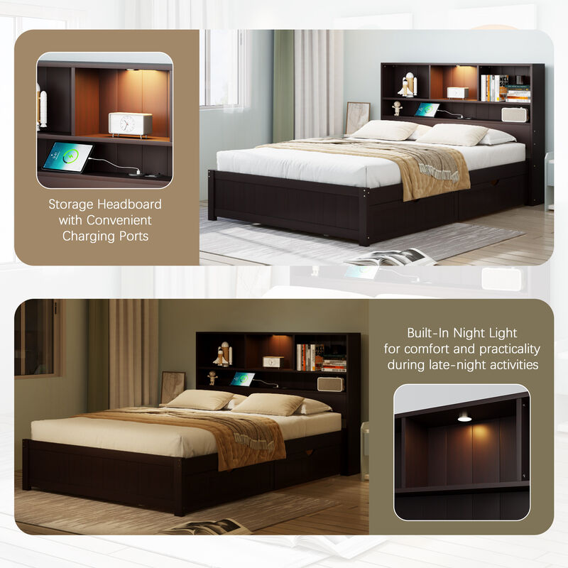 Merax Platform Bed with Built-in Downlight and 2 Drawers