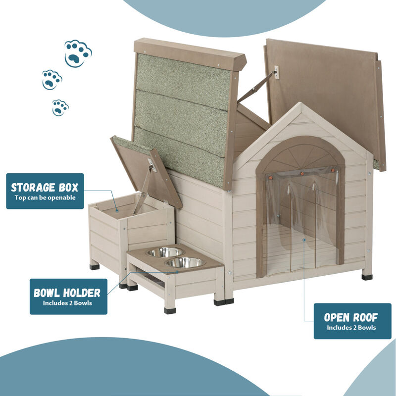 Wood Dog House with Open Roof for Small to Medium Dogs