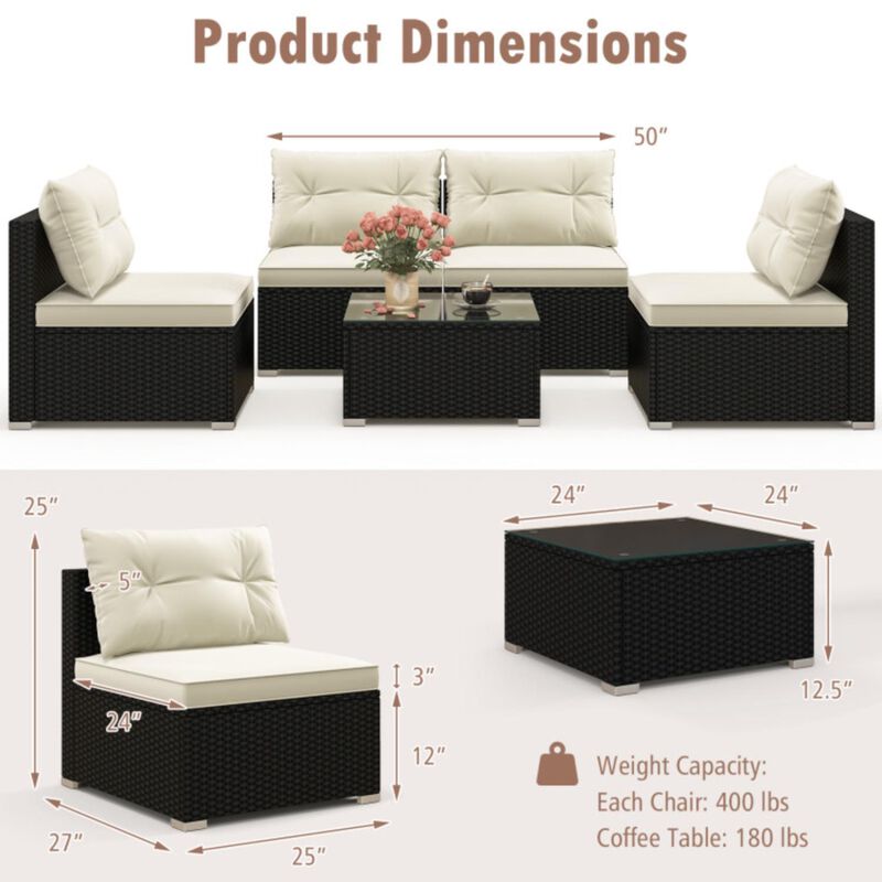 Hivvago 5 Pieces Outdoor Patio Furniture Set with Cushions and Coffee Table