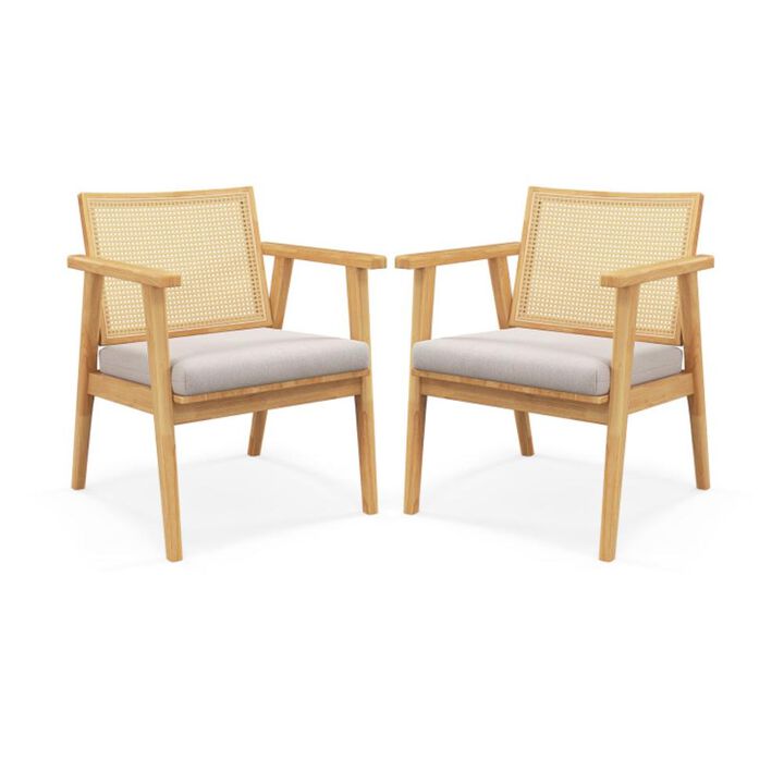 Hivvago Mid Century Modern Accent Chairs Set of 2 with Breathable Rattan Back-Natural