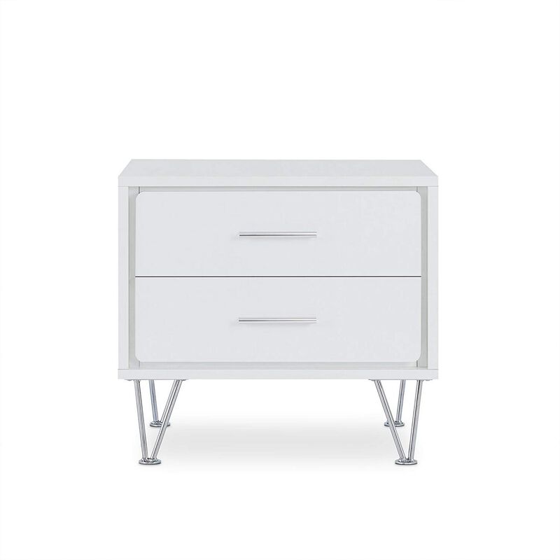 Contemporary 2 Drawers Wood Nightstand By Deoss, White-Benzara