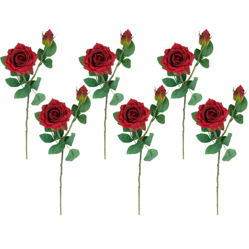 Set of 6 Real Touch Red Artificial Rose Stems  19"