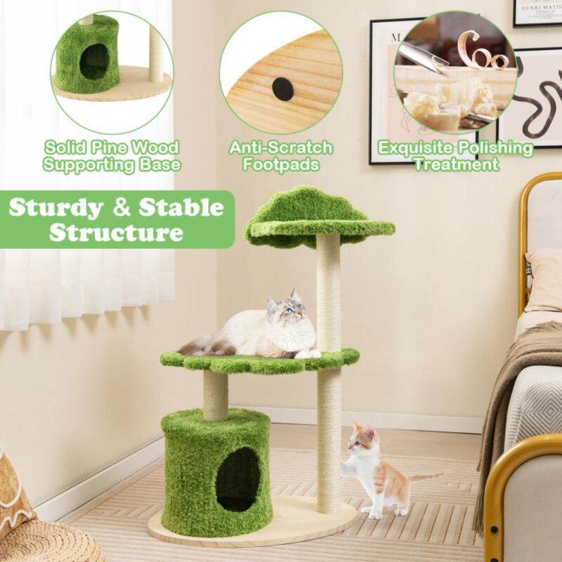Hivvago 38 Inch Cute Cat Tree for Indoor Cats with Fully Wrapped Sisal Scratching Posts-Green