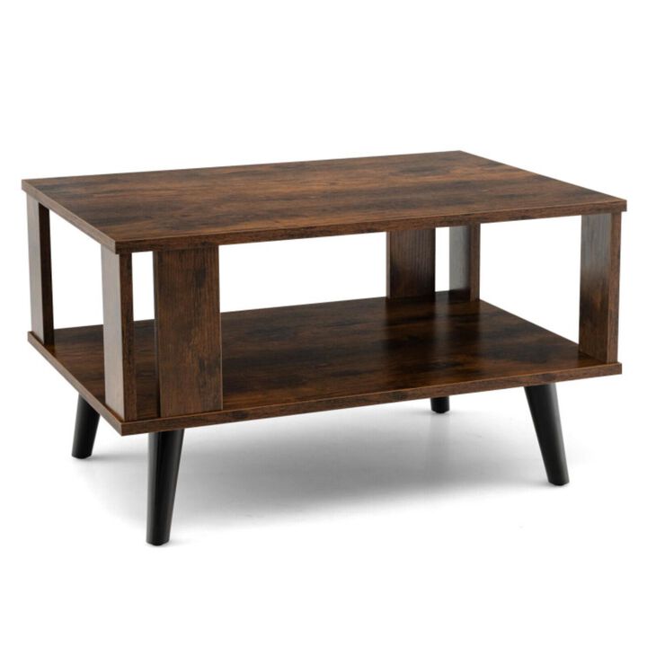 Hivvago Compact Retro Mid-Century Coffee Table with Storage Open Shelf-Rustic Brown Hivvago Compact Retro Mid-Century Coffee Table with Storage Open Shelf-Rustic Brown