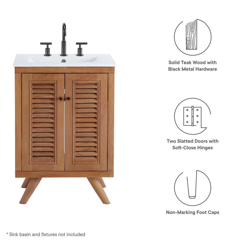 Modway Birdie 24 Teak Wood Bathroom Vanity Cabinet (Sink Basin Not Included)
