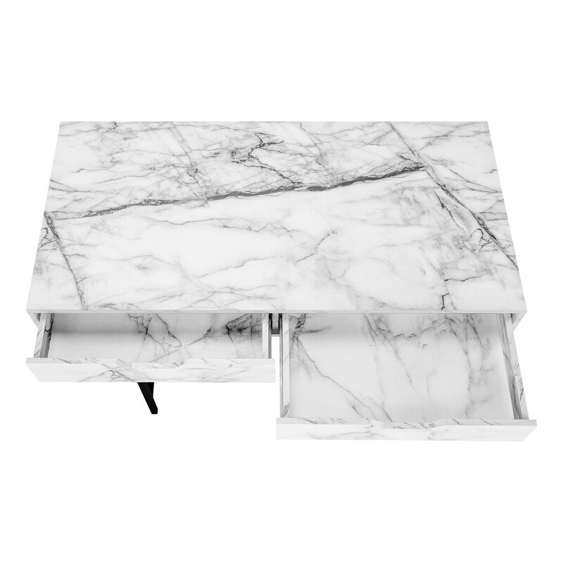 Monarch Specialties I 7558 Computer Desk, Home Office, Laptop, Storage Drawers, 48"L, Work, Metal, Laminate, White Marble Look, Black, Contemporary, Modern