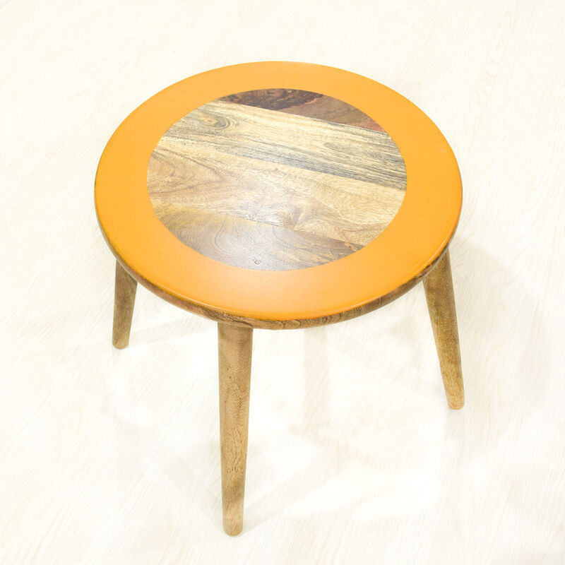 Handmade 100% Mango Wood Kids Orange Color Round Shaped Rabbit Theme Indoor Table & Chair