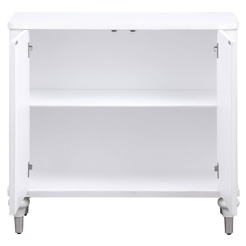 Cardi Accent Cabinet, 2 Medallion Carved Doors, 36 Inch Classic White - Benzara