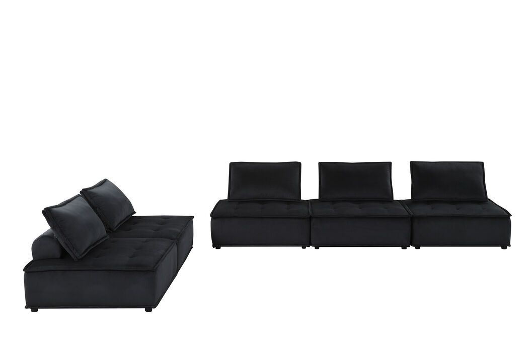 Anna Black Velvet 5 Piece Sectional Sofa Ottoman