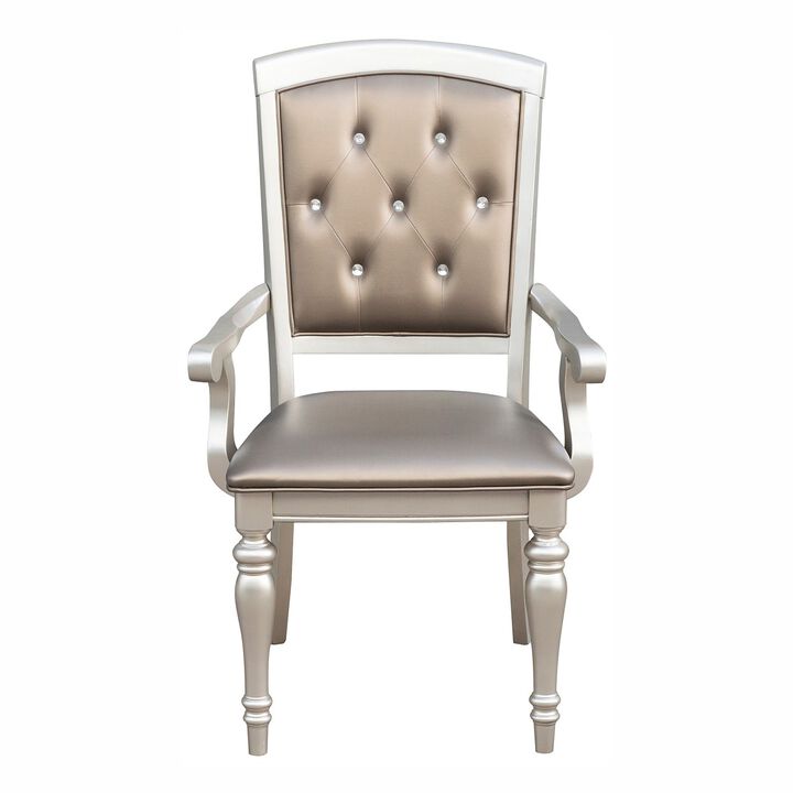 Set of 2 Silver Arm Chairs with Crystal Buttons