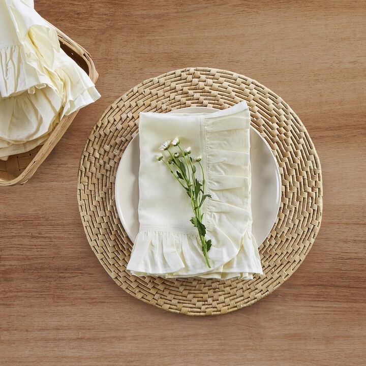 Solino Home 100% Pure Linen Cloth Napkins 20 x 20 Inch Set of 4 | Gabrielle Ruffle Dinner Napkins