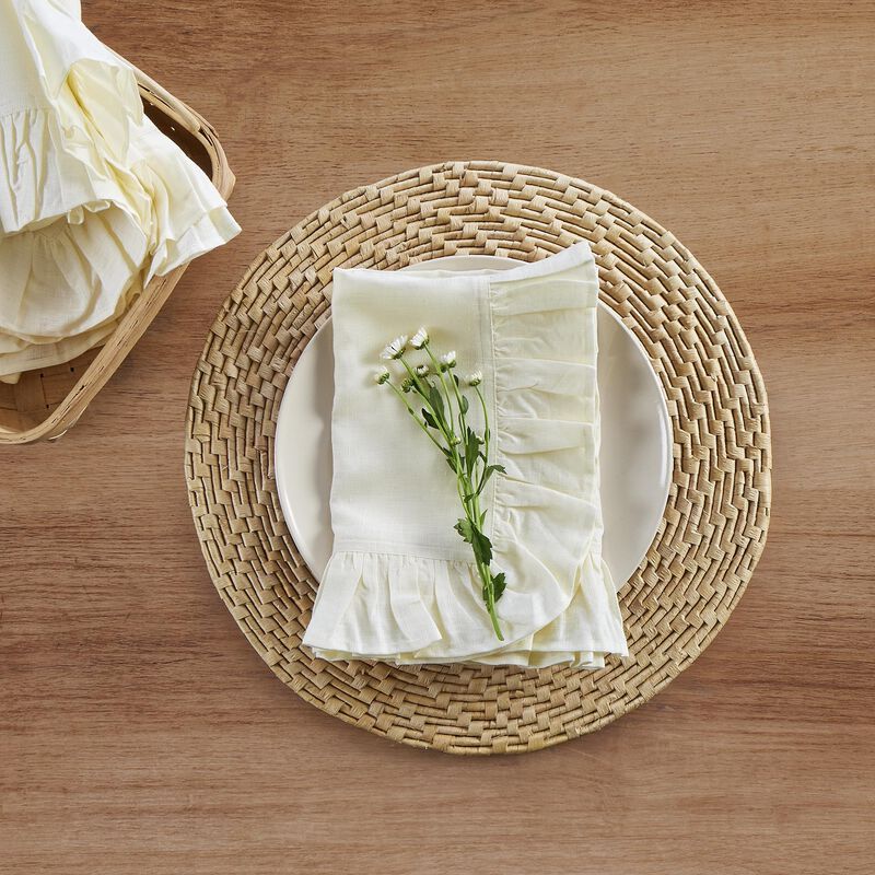 Solino Home 100% Pure Linen Cloth Napkins 20 x 20 Inch Set of 4 | Gabrielle Ruffle Dinner Napkins