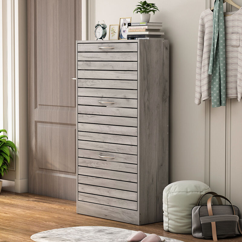 Grey Wooden Shoes Storage Cabinet, with 3 Drawers for Entryway Hallway, 42.3 in. H x 22.4 in. W