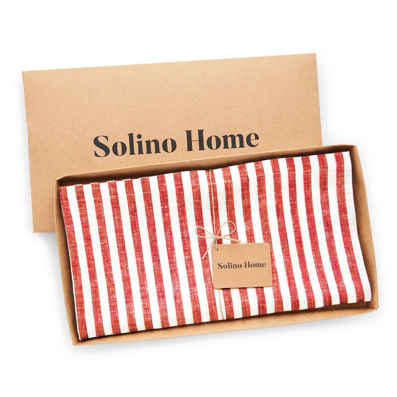 Solino Home 100% Pure Linen Table Throw 52 x 52 Inch | Amalfi Stripe
