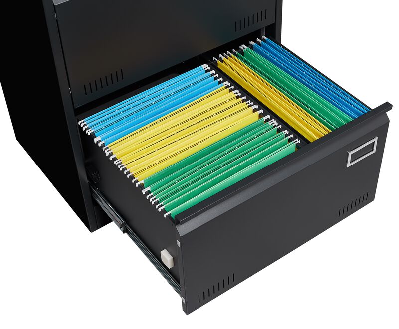 Filing Cabinet Lateral File Cabinet 3 Drawer, Blcak Locking Metal File Cabinets Three Drawer, Office Filing Cabinet with Lock Drawers for Home Office/Legal/Letter/A4/F4