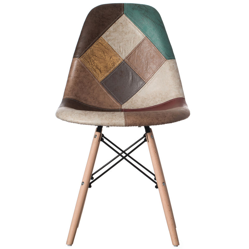 Modern Fabric Patchwork Chair with Leather and Suede Like Tones with Wooden Legs for Kitchen, Dining Room, Entryway, Living Room, Single