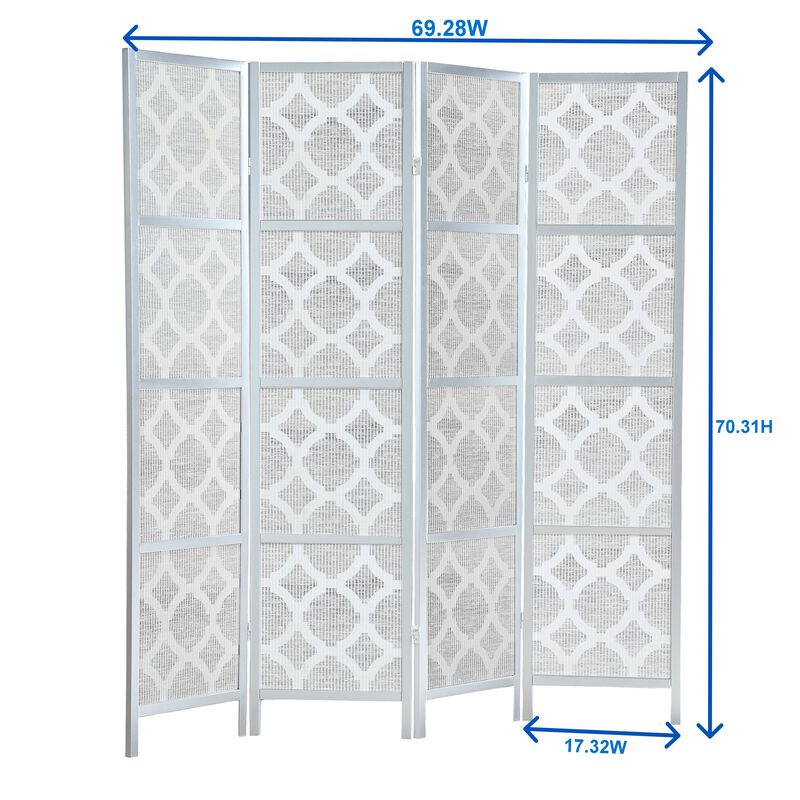 Streamdale Quarterfoil infused Diamond Design 4-Panel Room Divider, White